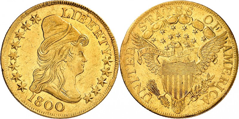 10 Dollars "Liberty Cap" 1800. Buste de la Liberté à droite, coiffée d'un bonnet...
