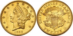 20 Dollars "Coronet Head" 1852 O, New Orleans. Comme précédemment. 33,37g. Fr. 171.
Très beau.