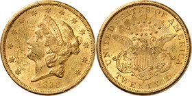 20 Dollars "Coronet Head" 1866 S, San Francisco. Comme précédemment. 33,41g. Fr. 175.
Très bel exemplaire.
