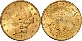20 Dollars "Coronet Head" 1873. Variété avec le chiffre 3 ouvert. Comme précédemment.33,42g. Fr. 174.
Très bel exemplaire.