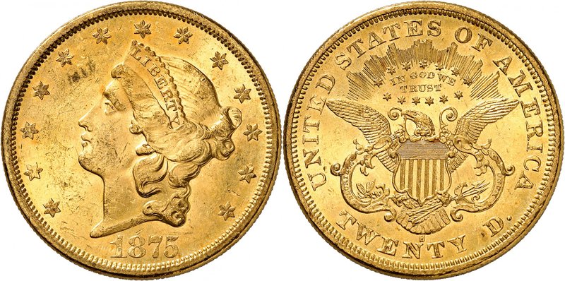 20 Dollars "Coronet Head" 1875 S, San Francisco. Comme précédemment. 33,43g. Fr....