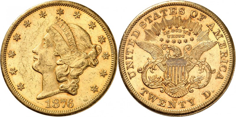 20 Dollars "Coronet Head" 1876 CC, Carson City. Comme précédemment. 33,43g. Fr. ...
