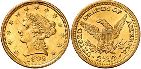 2,5 Dollars "Coronet Head" 1874. Tête de la Liberté à gauche, entourée de treize étoiles. Date en dessous / Ecusson sur une aigle aux ailes éployées, ...