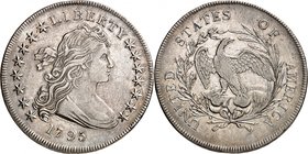 1 Dollar "Draped Bust" 1795.Buste drapé à droite, les cheveux flottants. A gauche huit étoiles, à droite sept. Date en-dessous / Aigle de face, les ai...