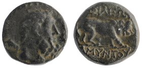 Kinngs of Galatia. Amyntas (36-25 BC). Ae
Bearded head of Herakles right, with club over shoulder.
Lion advancing right. 
RPC I 3502; HGC 7, 781.
...