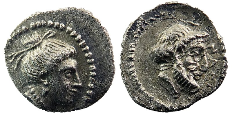 CILICIA, Nagidos. Circa 400-380 BC. AR Obol 
Head of Aphrodite right / Bearded ...