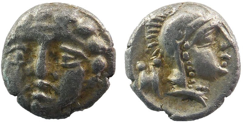Selge , Pisidia. AR Obol. 3rd Century BC.
Facing head of Gorgoneion.
Helmeted ...