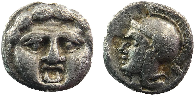 Pisidia, Selge AR Obol. Circa 350-300 BC. 
Facing Gorgoneion / Helmeted head of...