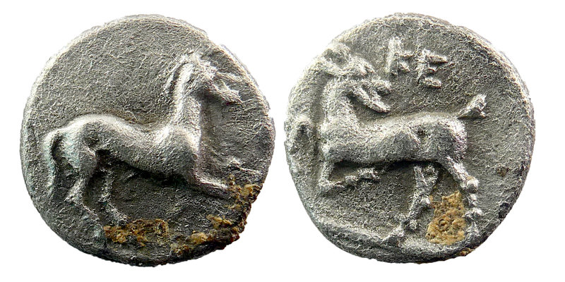 CILICIA, Kelenderis. Circa 425-400 BC. AR Obol
Horse prancing right / Goat knee...
