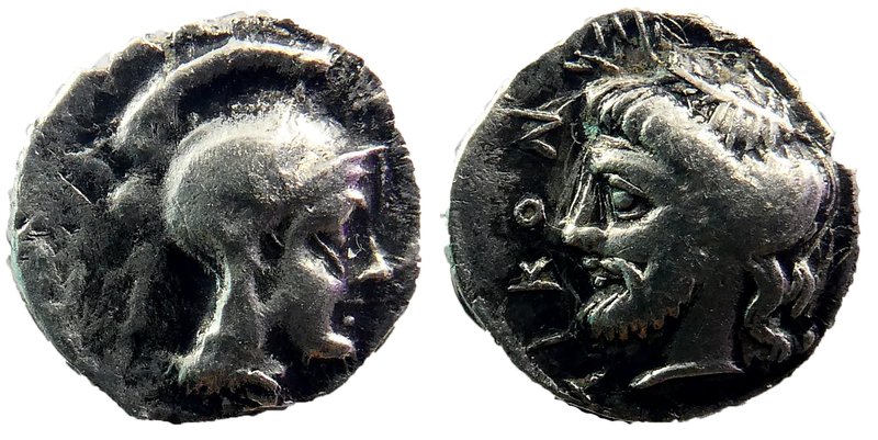 CILICIA. Holmoi. Obol (Circa 4th century BC). AR
Head of Athena left, wearing A...