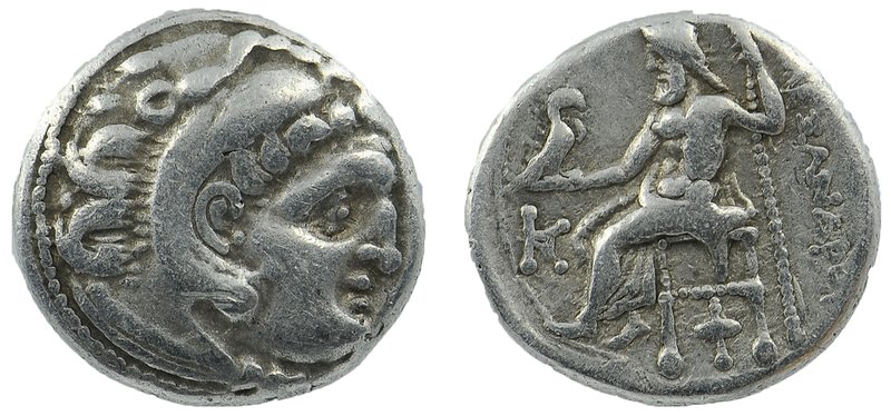 INGS of MACEDON. Alexander III 'The Great'. 336-323 BC. AR Drachm 
Kolophon min...