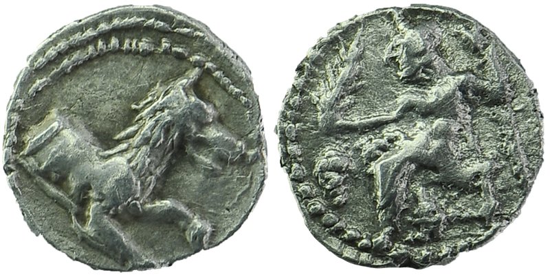 Lycaonia. Laranda 324-323 BC. Obol AR 
Baaltars seated left, holding grain ear,...