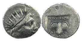 Caria. Rhodos . 180-150 BC.
Hemidrachm AR
Radiate head of Helios right.
rose with bud to right; star to left, all within incuse square.
Br. M. 254...