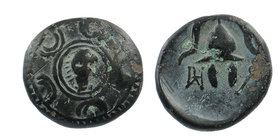 KINGS OF MACEDON. Philip III Arrhidaios (323-317 BC). Ae 1/2 Unit. 
Uncertain mint in western Asia Minor.
Macedonian shield; on boss, head of Herakl...