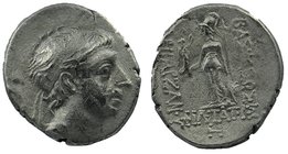 Ariarathes X Kings of Cappadocia, Eusebeia AR Drachm 37/6 BC. 
Diademed head right 
Athena standing left, holding Nike, spear, and shield; trophy to...