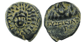 CAPPADOCIA. Caesarea (as Eusebeia). Ae (Circa 36 BC-17 AD). 
Obv: Aegis with facing gorgoneion. 
Rev: EYΣEΒEIAΣ / T. Mt. Argaeus. 
indgren III 945;...