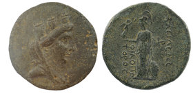 CILICIA. Anazarbos. Philopator I (King of Upper [Eastern] Cilicia, 30-28/7 BC) Ae. 
Obv: Turreted and veiled bust of Tyche right. 
Rev: BACIΛЄΩC / Φ...