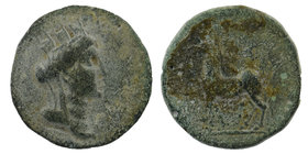 CILICIA, Adana. Ca. 164-27 B.C. AE 
Turreted head of Tyche 
horse prancing left. 
SNG Copenhagen 18 var. 
4,95 g. 21 mm.