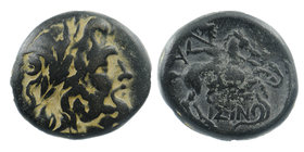 PISIDIA. Isinda. Ae (2nd-1st centuries BC). 
Obv: Laureate head of Zeus right.
Rev: ΙΣΙΝ. Warrior on prancing horse right, weilding spear and fighti...