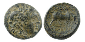 SELEUKID KINGS OF SYRIA. Seleukos I Nikator (312-281 BC). Ae. Sardes.
Winged head of Medusa right.
BAΣIΛEΩΣ / ΣΕΛΕΥΚOY. Bull butting right. Control:...