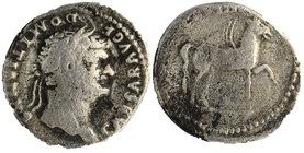 Domitian, as Caesar, AR Denarius. AD 76-77
Laureate head right / Pegasus advancing right. 
C 47; BMC 193; RIC 921; CBN Vespasian 169. 
2,65 gr. 18 ...