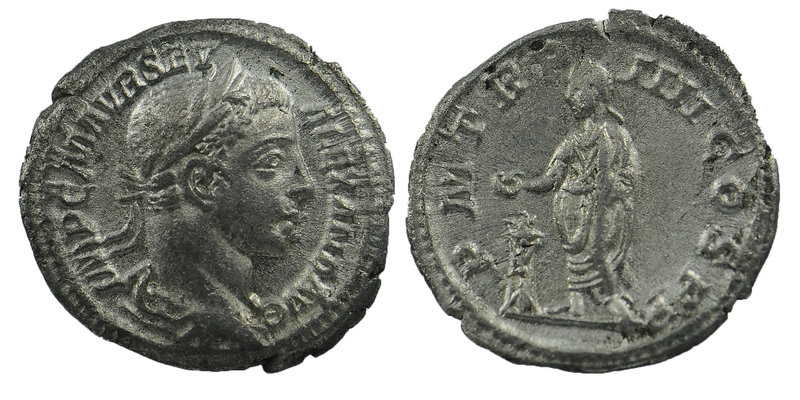 Severus Alexander (222-235 AD). AR Denarius 
 laureate bust right, slight drape...