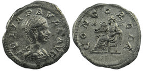 Julia Paula. 219-20 AD. First wife of Elagabalus. AR
Bust draped right
Concordia seated left on curule chair, holding patera and double cornucopia. ...