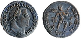 GALERIUS MAXIMIANUS (305 - 311) AE 
Follis, 308-310, Alexandria.
laureate and cuirassed bust right
Mars, helmeted, advancing r., holding spear and ...