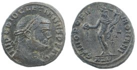 Diocletian. Alexandria, AD 301. AE Nummus
Laureate head right 
Genius standing left, holding patera and cornucopiae; ALE in exergue. 
RIC VI 32a va...