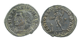 CONSTANTIUS I. As Caesar, 293-305 AD. Æ Follis 
 Lugdunum (Lyon) mint. Struck circa 301-303 AD.
Laureate bust left, wearing imperial mantle, holding...