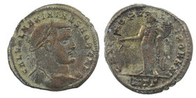 Maximianus AE Follis. Heraclea, AD 297-298. 
Laureate head right 
Genius standing left, sacrificing from patera over altar and holding cornucopia; ...