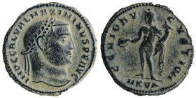 Maximinus II (309-313 AD). AE Follis. Cyzicus, 312 AD.
IMP C GAL VAL MAXIMINVS P F AVG, laureate head right.
GENIO AVGVSTI CMH, Genius standing left...