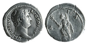 Hadrian AR Denarius. Rome, AD 134-138. 
HADRIANVS AVG COS III P P, bare head right 
ASIA, Asia standing left, foot on prow, holding hook and rudder....