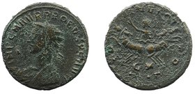 Probus AD 276-282. Rome Antoninianus
radiate bust of Probus to left
Sol, radiate, standing facing in spread quadriga, his right hand raised in greet...
