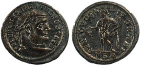 GALERIUS (Caesar, 293-305). AE Thessalonica. Silvered Follis 
GAL VAL MAXIMINVS NOB CAES, laureate head right 
Rev: GENIO POPVLI ROMANI, Genius stan...