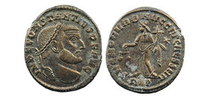Constantius I as Caesar AD 293-305. AE Roma Silvered Follis
laureate head right;
Moneta standing left, holding scales and cornucopia
C.264 - RIC.46...