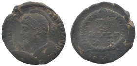 JULIAN II APOSTATA (361-363). Ae.
Diademed, helmeted and cuirassed bust left, holding spear and shield
Legend in four lines within wreath.
RIC 106....