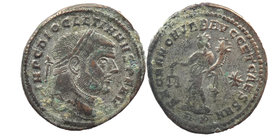 Diocletian. A.D. 284-305. AE follis Rome mint Silvered Follis
laureate head right 
Moneta standing left, right hand holding scales, left a cornucopi...