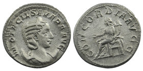 Otacilia Severa AD 244-249. Rome Denarius AR 
M OTACIL SEVERA AVG, draped bust right, wearing stephane, set on crescent 
CONCORDIA AVGG, Concordia s...