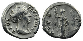 Faustina Senior AR Denarius. Rome, AD, 141.
 DIVA FAV-STINA, draped bust of Faustina the Elder right.
Rev: AVGV-STA, Ceres standing right, holding s...