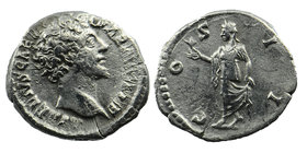 Marcus Aurelius , as Caesar (139-161 AD). AR Denarius.
AVRELIVS CAESAR AVG PII F, bare head to right.
COS DES II Honos standing left, holding branch...