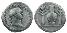 Vespasian, Divus. Died 79 AD, Rome,Denarius,
 Rome, struck under Titus, 80-81. 
 Laureate head of Vespasian to right. 
Rev. Column mounted with shi...