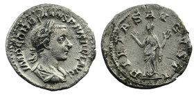Gordianus III (238-244 AD). AR Denarius
laureate, draped and cuirassed bust right,
Pietas standing facing, both hands raised.
RIC IV, 3, 129; C. 18...