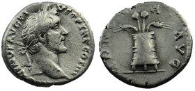 Antoninus Pius; 138-161 AD, Denarius, Rome, 
Head laureate right
Modius containing Two poppy and two wheat ears.
Cohen 874; RIC 58.
3,69 gr. 18 mm