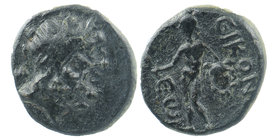 LYCAONIA. Iconium. Ae (1st century BC).
Laureate head of Zeus right.
Perseus standing left, holding harpa and head of Medusa.
SNG France 2272-6; HG...