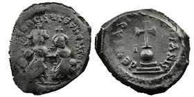 Heraclius with Heraclius Constantine AD 610-641. Constantinople Hexagram AR 
dd NN hERACLIUS t hERA CONSt, Heraclius on left and Heraclius Constantin...