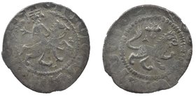 Cilician Armenia, Oshin (1308-1320). AR Takvorin ). 
Oshin on horseback riding r., head facing, holding lis-tipped sceptre. 
R/ Lion advancing r.; l...
