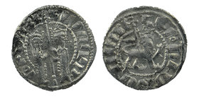 Armeninan Kingdom.Cilician Armenia. Hetoum and Zabel, 1226-1271 AD. AR Tram . 
King and Queen standing 
Lion advancing right. 
ACV.332v. XF.
2,92 ...