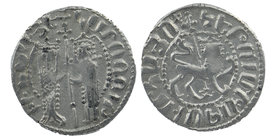 Armenian Kingdom, Cilician Armenia. Hetoum I. 1226-1270. AR tram
Zabel and Hetoum standing facing one another, each crowned with head facing and hold...