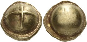 CELTIC, Northwest Gaul. Senones. Circa 100-60 BC. Stater (Gold, 10 mm, 7.07 g), Gallo-Belgic Bullet Type. Cross with trifurcated ends at the center of...